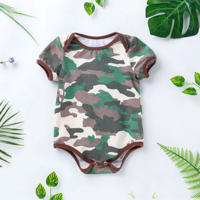 Baby Short Sleeve Camouflage Triangle Romper/ Brown