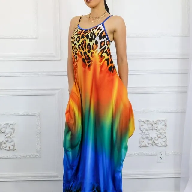 Cheetah Ombre Print Flow Maxi Dress with Side Pockets