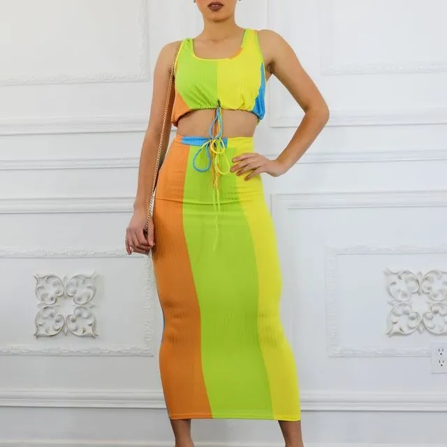 Multi Color Midi Skirt Set
