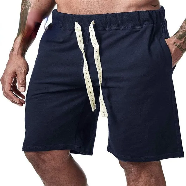 Casual Five Pants Middle Pants Beach Pants Large Size Drawstring Sports Pants Men's Fitness Pants/ Navy
