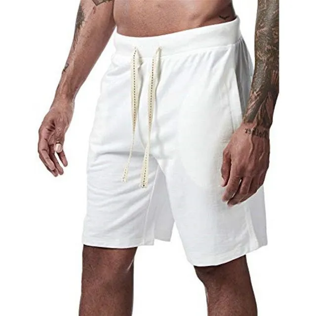 Casual Five Pants Middle Pants Beach Pants Large Size Drawstring Sports Pants Men's Fitness Pants/ White