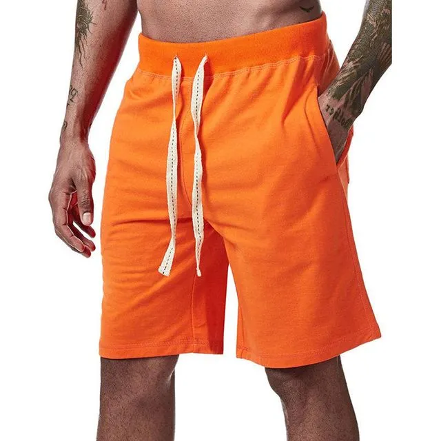 Casual Five Pants Middle Pants Beach Pants Large Size Drawstring Sports Pants Men's Fitness Pants/ Orange