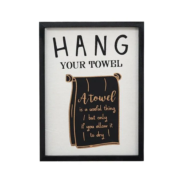 Funny Bathroom Wood Framed Wall Art-Hang Your Towel