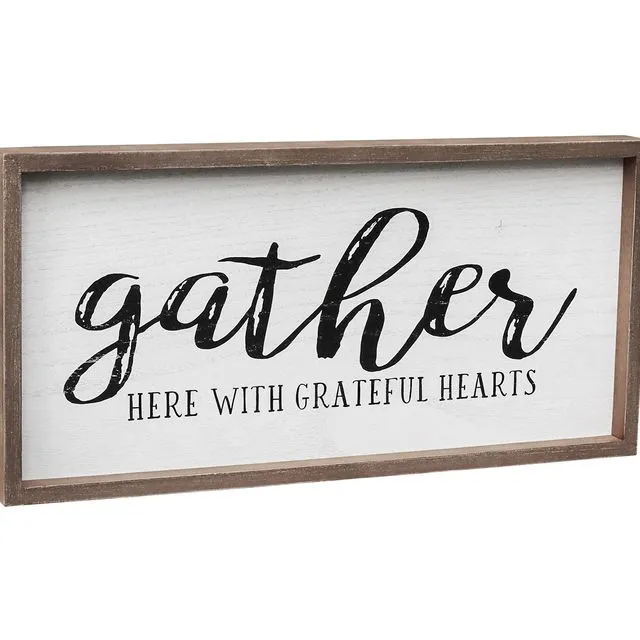 Gather Here with Grateful Hearts Wood Framed Wall Sign