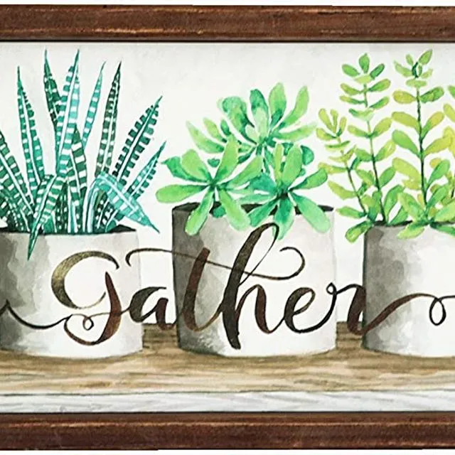 Gather Succulent Pots Wood Wall Art 19“x7”