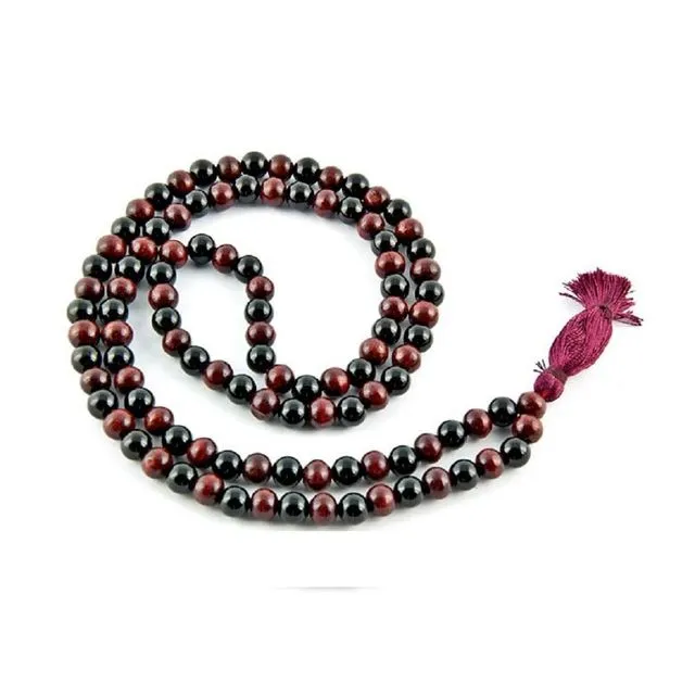 Black Agate & Red Sandalwood Mala Beads