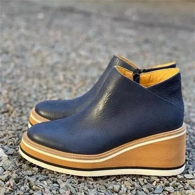 Women Round Toe Boots Platform Shoes/ Navy