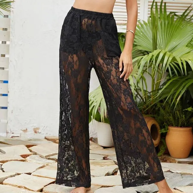 A Perfect Vacation Sheer Lace Cover-Up Pants-70880 - BLACK