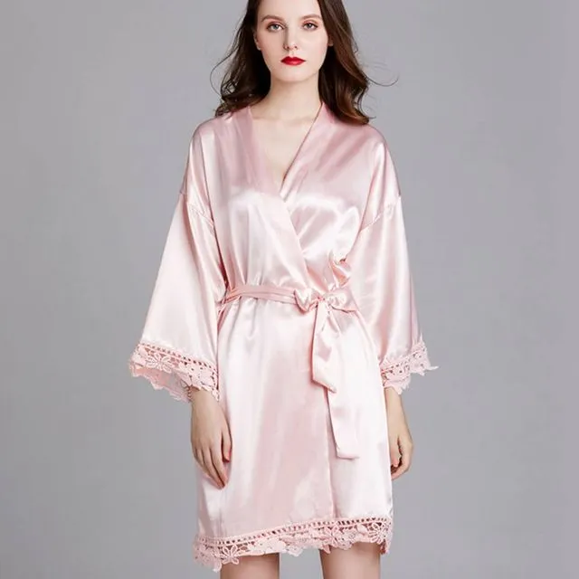 All A Dream Delicate Lace Satin Robe-70237 - PINK