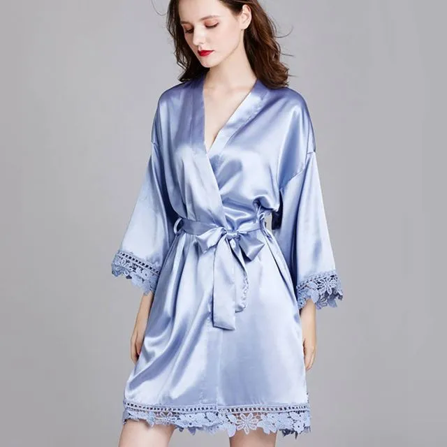 All A Dream Delicate Lace Satin Robe-70237 - LIGHT BLUE