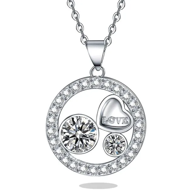 18k White Gold Filled CZ Diamond Round Pendant Necklace