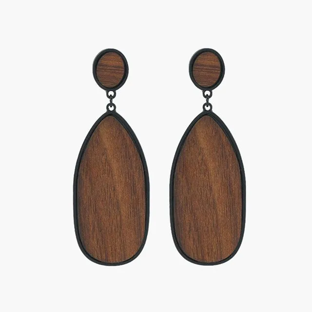 Wooden Geometric Drop Earrings