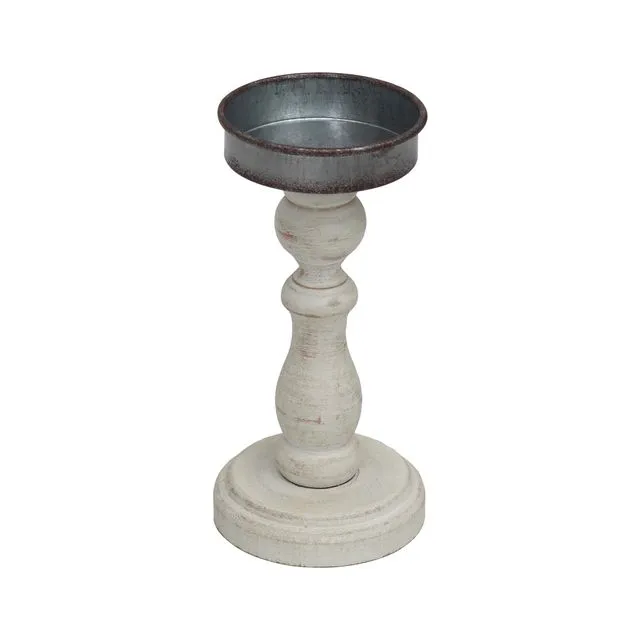 Hand Carved Wooden Pillar Candle Holder 8-7/8''H