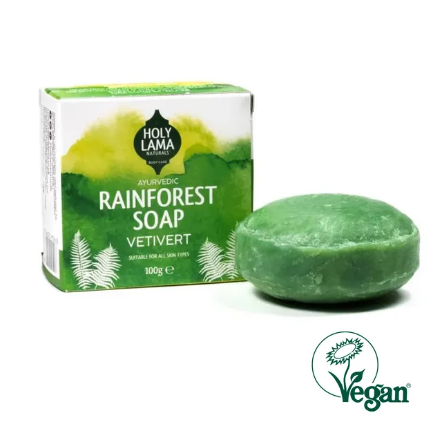 Natural Handmade Ayurvedic Vetivert Vegan Soap- Rainforest - Box Packaging