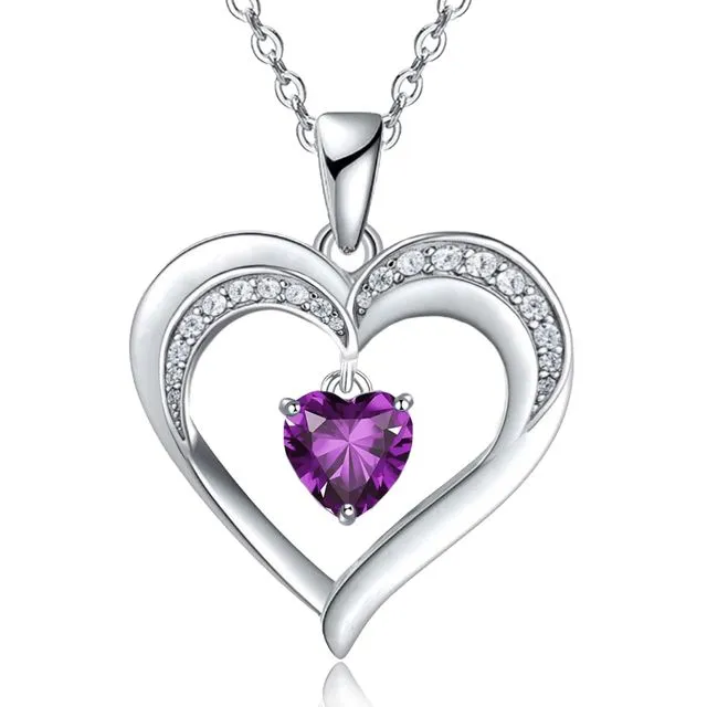 White Gold Filled Created Amethyst Heart Pendant Necklace