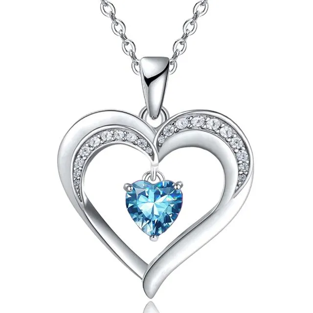 White Gold Filled Created Aquamarine Heart Pendant Necklace