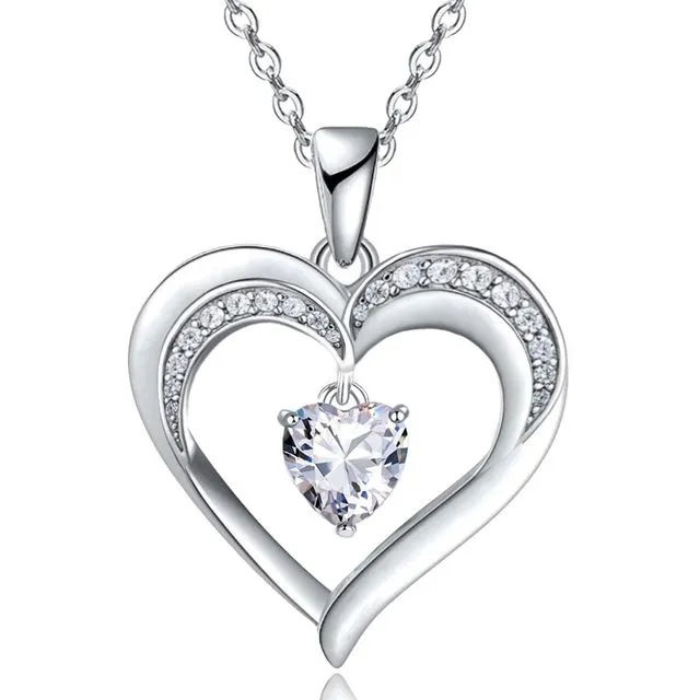 White Gold Filled Created Diamond Heart Pendant Necklace