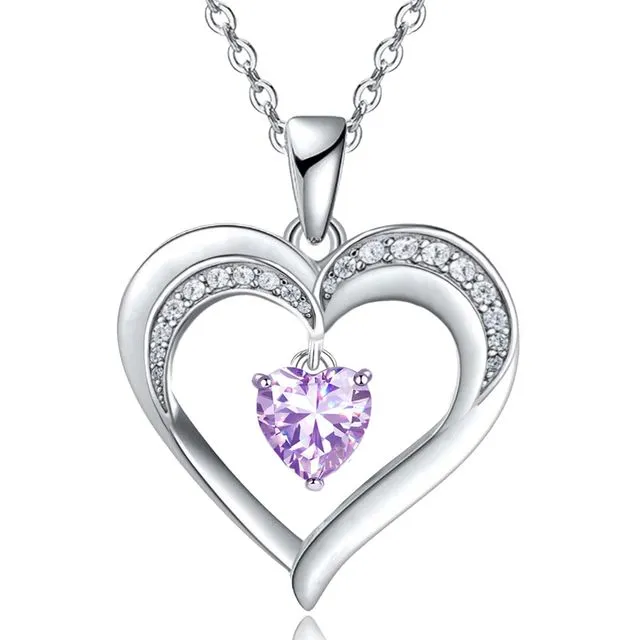 White Gold Filled Created Alexandrite Heart Pendant Necklace