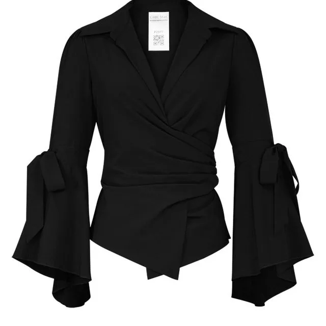 Chic Star Plus Size Flare Sleeve Shirt In Black