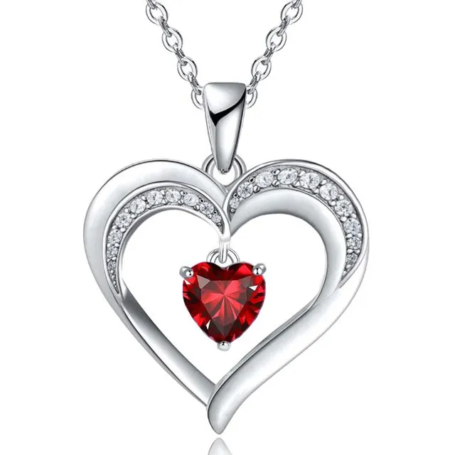 White Gold Filled Created Ruby Heart Pendant Necklace