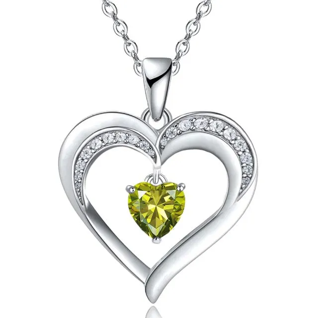 White Gold Filled Created Peridot Heart Pendant Necklace