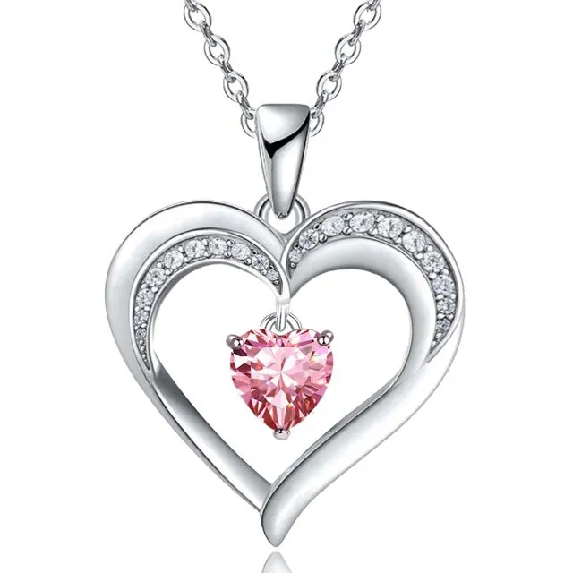 White Gold Filled Created Tourmaline Heart Pendant Necklace