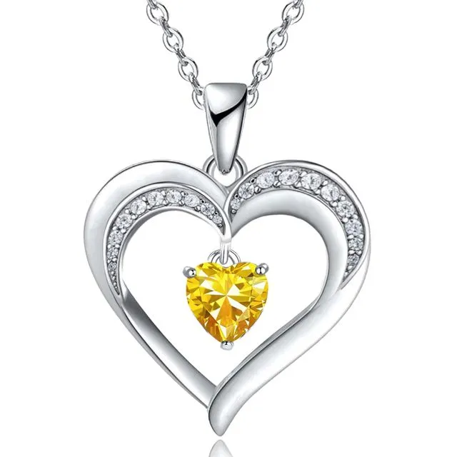 White Gold Filled Created Citrine Heart Pendant Necklace