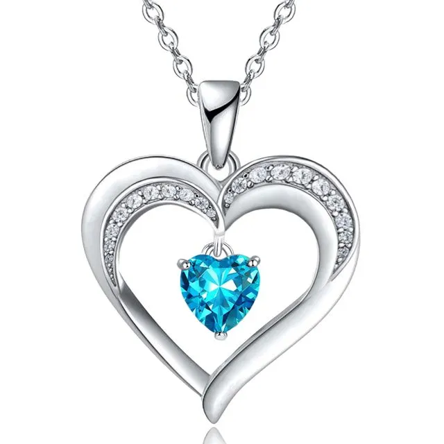 White Gold Filled Created Tanzanne Heart Pendant Necklace