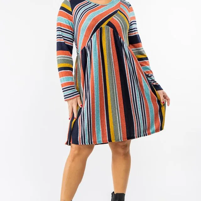 Plus Multi Color Cross Stripe Midi Dress Prepack 1-1-1 (1X-2X-3X)
