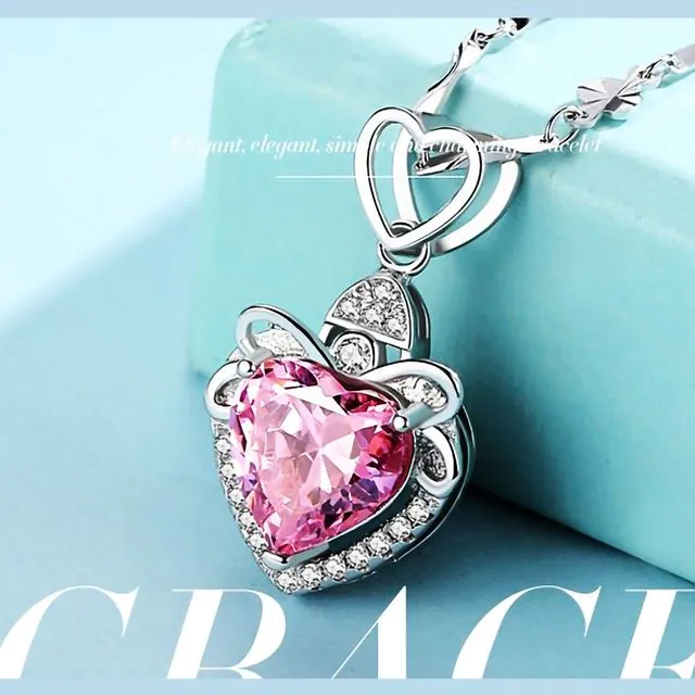 18k White Gold Filled Heart Shape CZ Diamond Heart Pendant Necklace