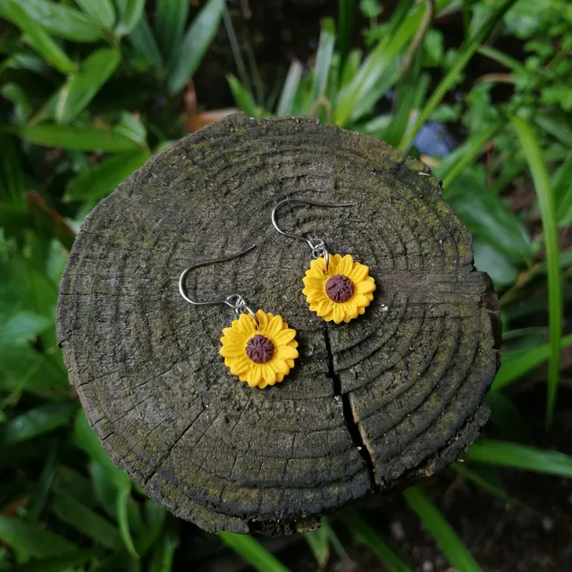 Handmade Sunflower Polymer Clay Hypoallergenic Hook earrings