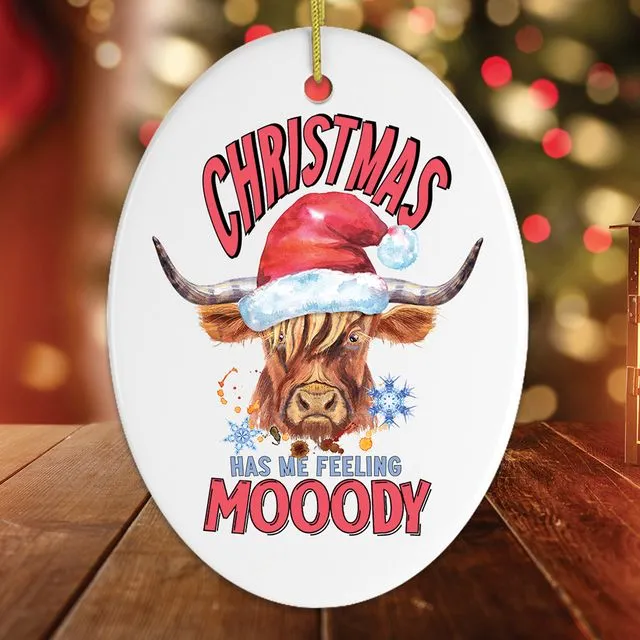 Christmas Has me Feeling Moody Jersey Cow Ornament