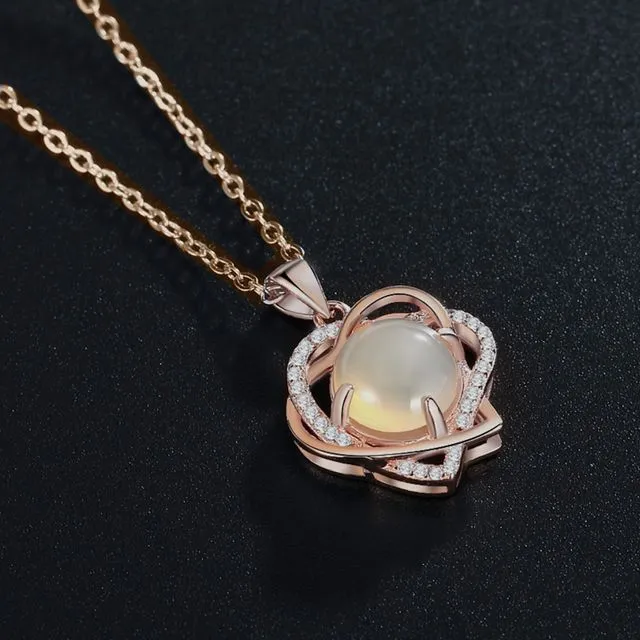 18k Rose Gold Filled Moonstone Double Heart Pendant Necklace