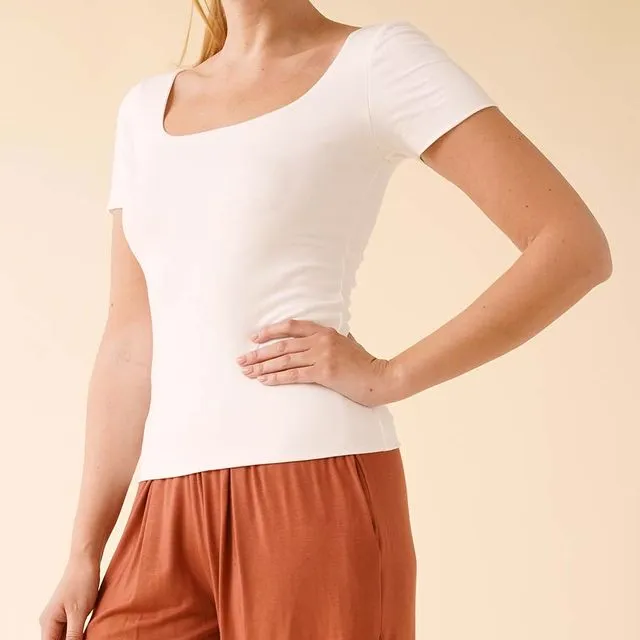 BAMBOO DOUBLE LAYERED CAP SLEEVE TOP - IVORY (S-M-L/2-2-2)