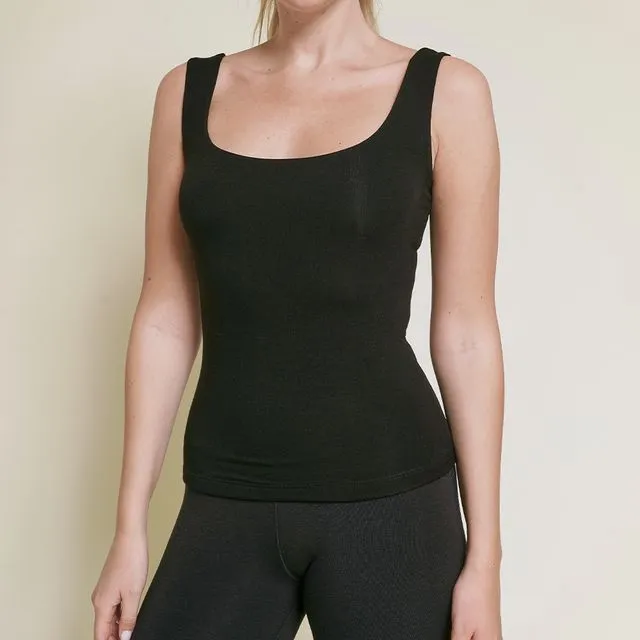 BAMBOO DOUBLE LAYERED TANK BLACK( S M L / 2 2 2)