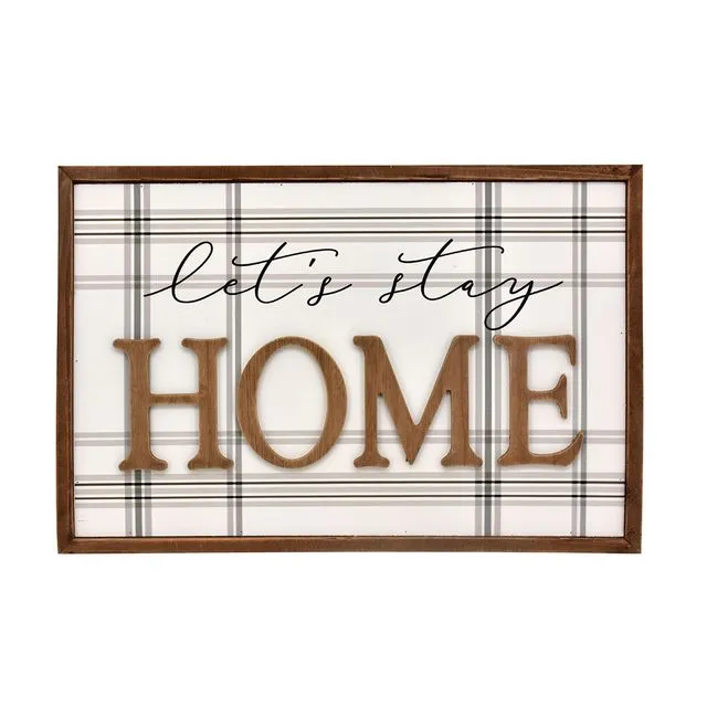 Let's Stay Home Wood Framed Family Sign Wall Decor