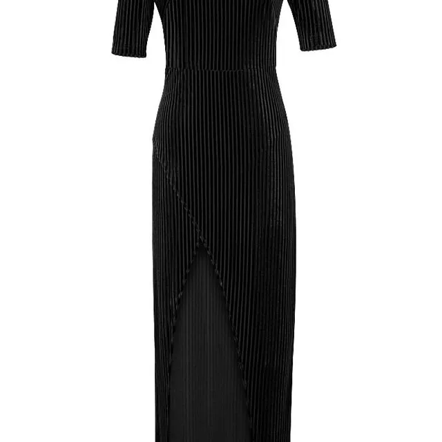 Chic Star Plus Size Asymmetric Velvet Dress In Black