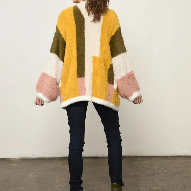 Colorblock Open Front Jacket in Retro Gold