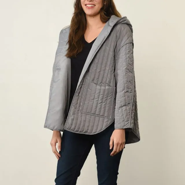Solid Puffer Jacket in Gray, Black