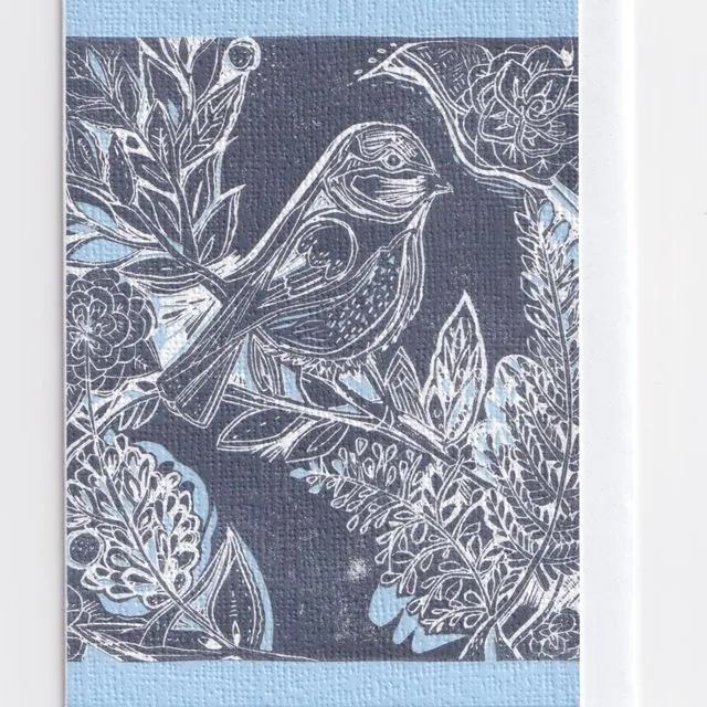 Bluetit Bird Linocut Card