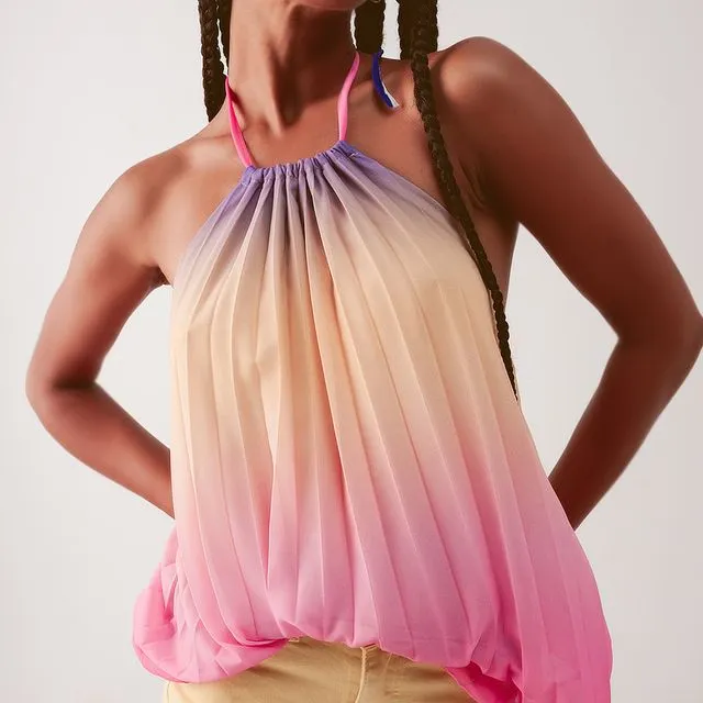 HIGH NECK PLEAT TOP IN PINK OMBRE