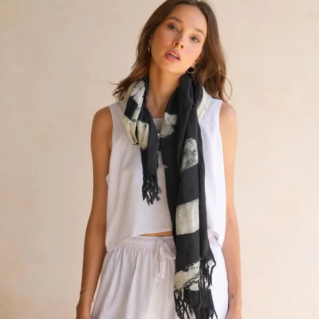 Rhea Hand Dyed Organic Cotton Scarf in Black and White