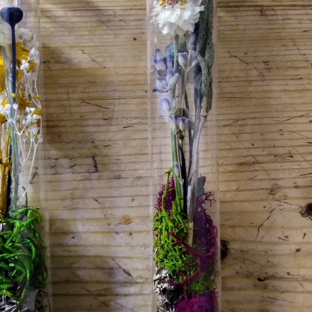 dried flower terrarium lavender + Sage dried flowers in glass bottle / vials
