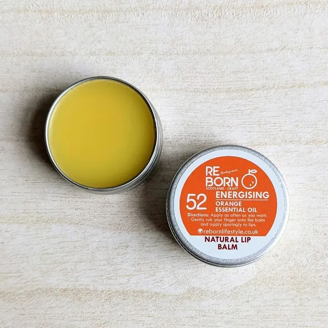 Reborn Handmade Energising Natural Lip Balm - with Orange Essential Oil