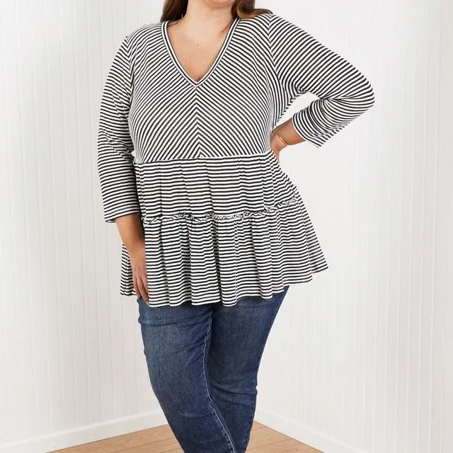 Doe & Rae Full of Love Full Size Striped Tiered Top