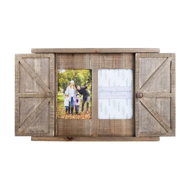 Multi Wood Barn Door Picture Frame, 2 Openings Photo Frame