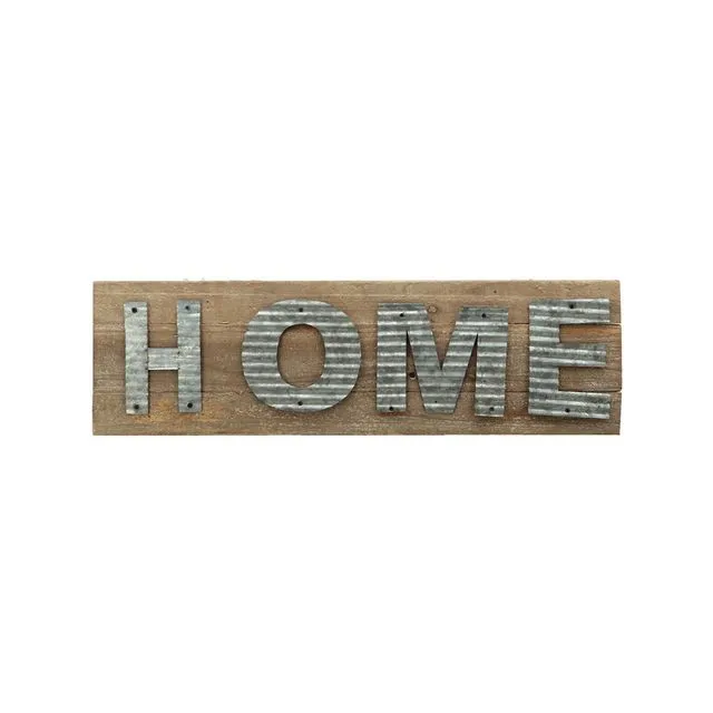 Reclaimed Barn Wood Plank with Galvanized Metal Home Word