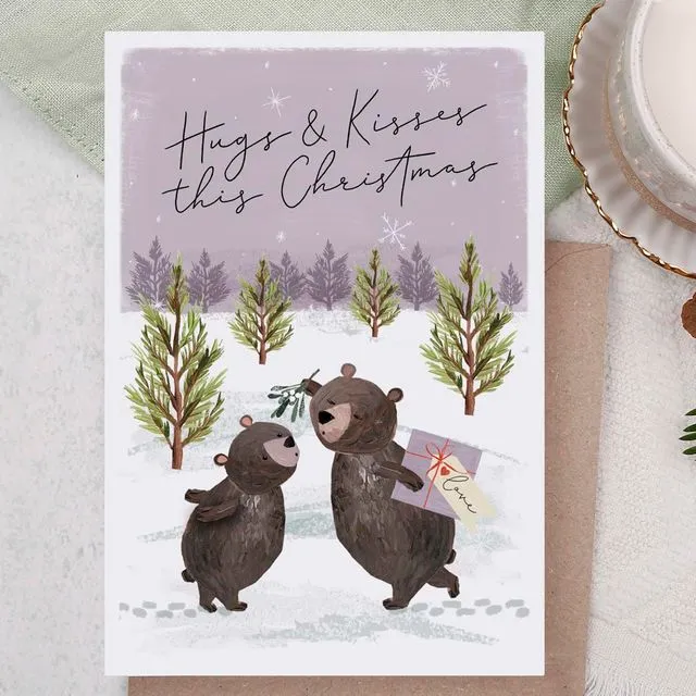 Christmas Card | Holiday Greeting Card | Hugs & Kisses Bear