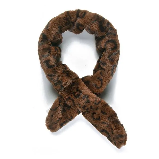 Brown Leopard Faux Fur Scarf