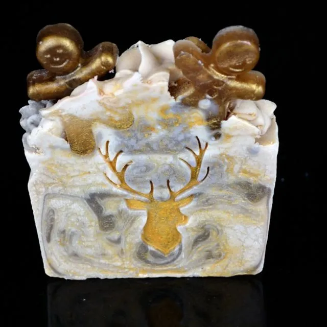 Christmas Gingerbread Soap Slice with a Stag Design inlaid with Gold - Vegan - SLS Free - Sensitive Skin Soap - Cruelty Free Soap